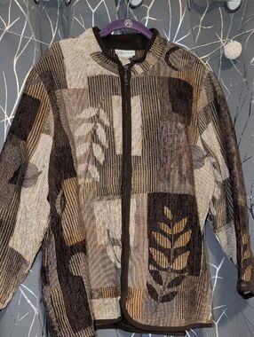 Coldwater Creek Brown & Cream Knit Zip Jacket